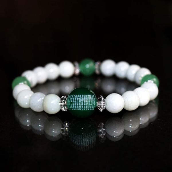 般若心経 天然石 パワーストーン ブレスレット 翡翠 ヒスイ 日本製 レディース メンズ M/L / 本翡翠 般若心経 ブレスレット