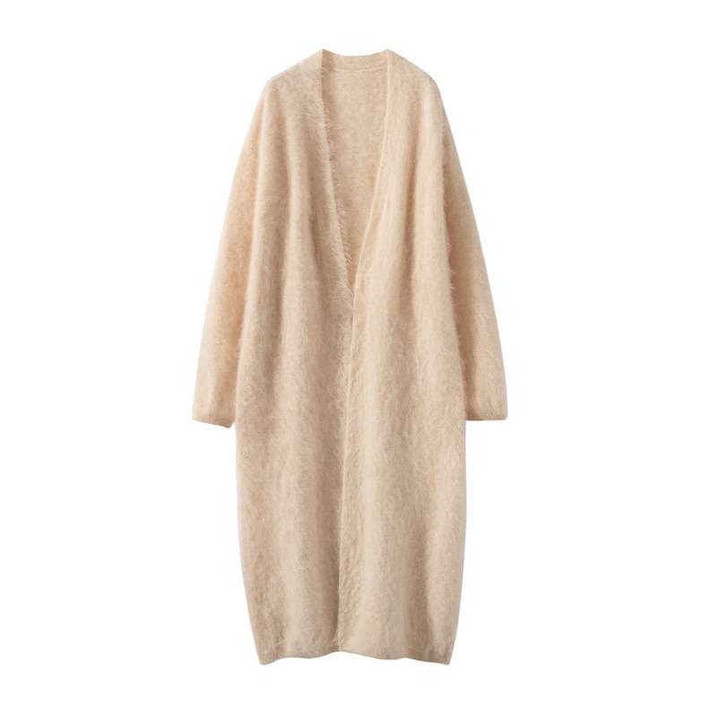 気質通勤長金100純カシミヤ無ボタンパイルカーディガン快適保温vネック長袖外着潮