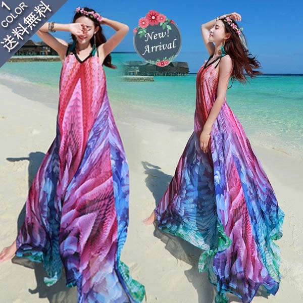 ワンピース レディース ワンピース 夏 フレアスカート 海ワンピ シフォン ボヘミア