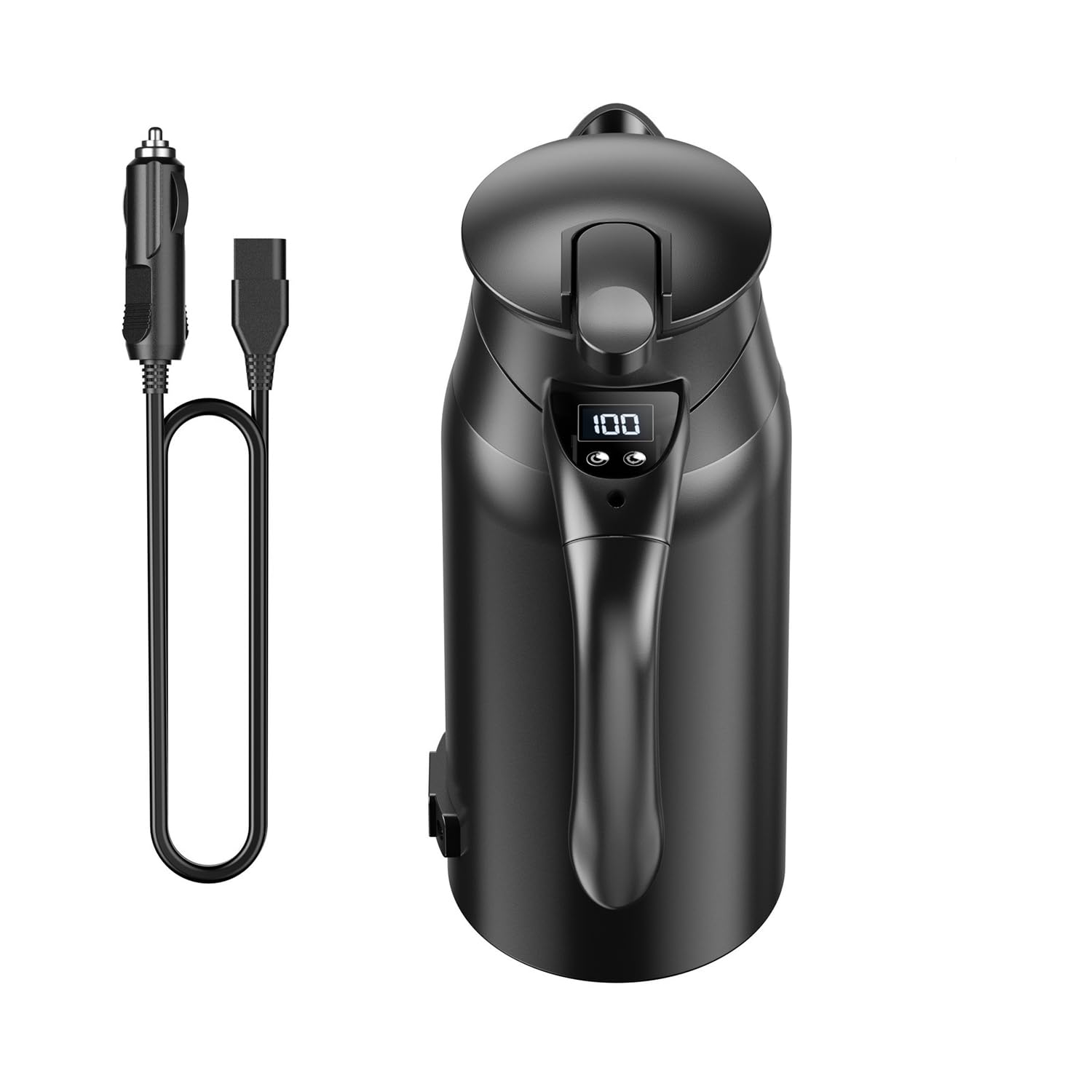 【車載対応】迅速沸騰！車載電気ケトル 車用電気ポットDC12V-24V兼用 車用湯沸かし器 自動車加熱ボトル 800ml 軽量 車載 カップ LCD温度表示 55℃～100℃温度調節 沸騰/断熱/お茶