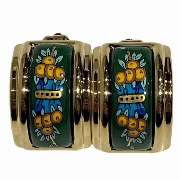 エルメス エマイユ 七宝焼 ゴールド×グリーン イヤリング レディース 【中古】