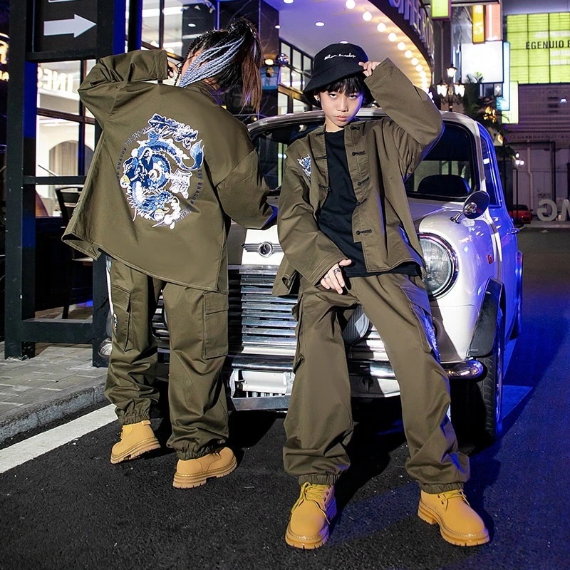 ヒップホップ子供ストリートダンスクールパフォーマンス服男の子と女の子ヒップホップダンスパフォーマンス服秋冬国民的ファッションストリートスーツ