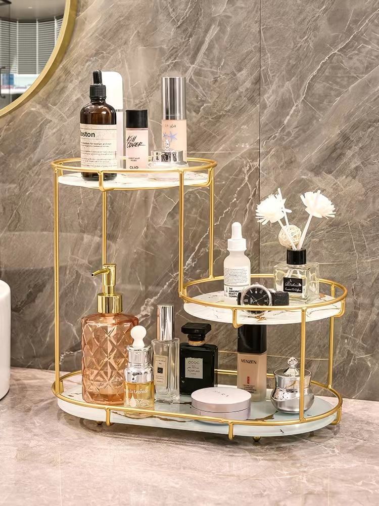 メガ割 軽量贅沢化粧台デスク化粧品収納ボックス二重香水トイレ浴室物置棚スキンケア用品福袋