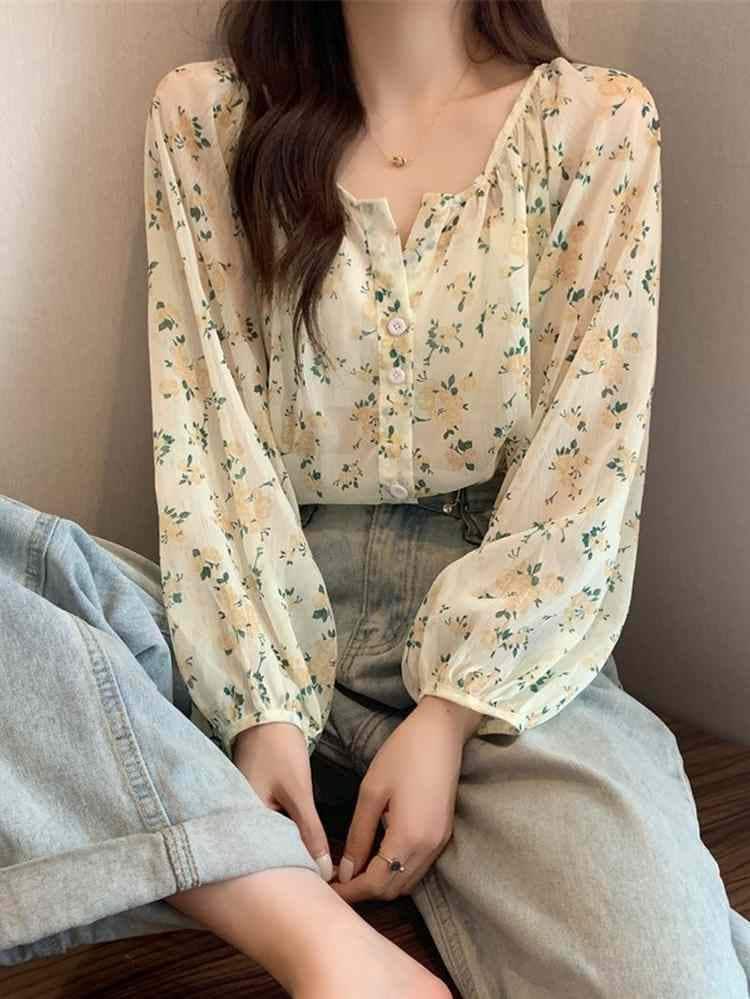 気になる部分をふんわりカバー 小花柄ブラウス チュニック フェミニン かわいい ノーカラー 前ボタン カジュアル 大きいサイズ 韓国 CH8827