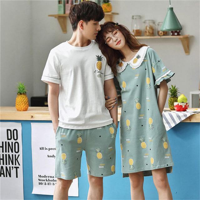 ペアパジャマ カップル ペア ルームウェア 可愛い ペアルック パジャマ レディース ワンピース メンズ 綿 寝巻き 部屋着 お揃い 寝間着 ギフト 結婚記念日