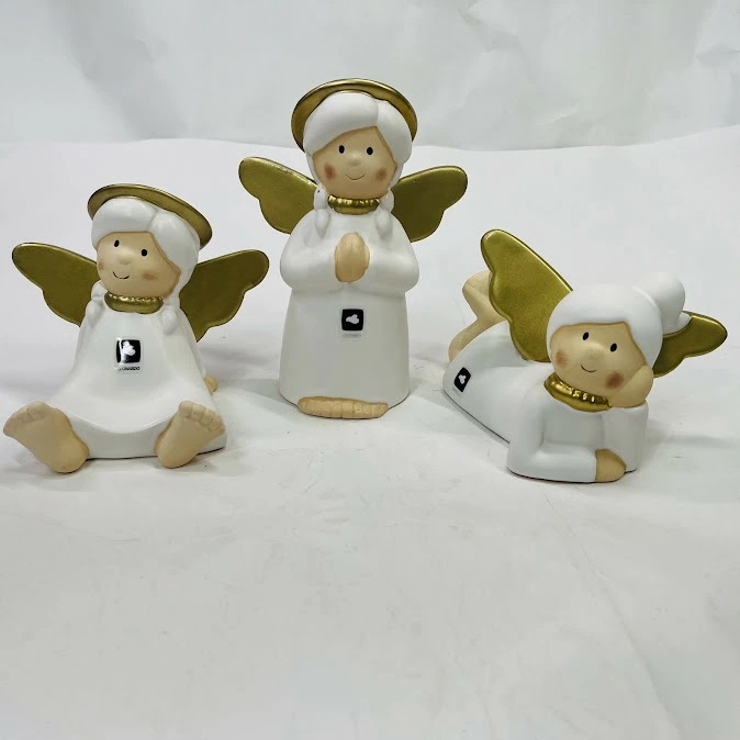 【未使用】オブジェ エンジェル3体 2セット オブジェ H15cm Marie 070931　陶器　クリスマスオーナメント