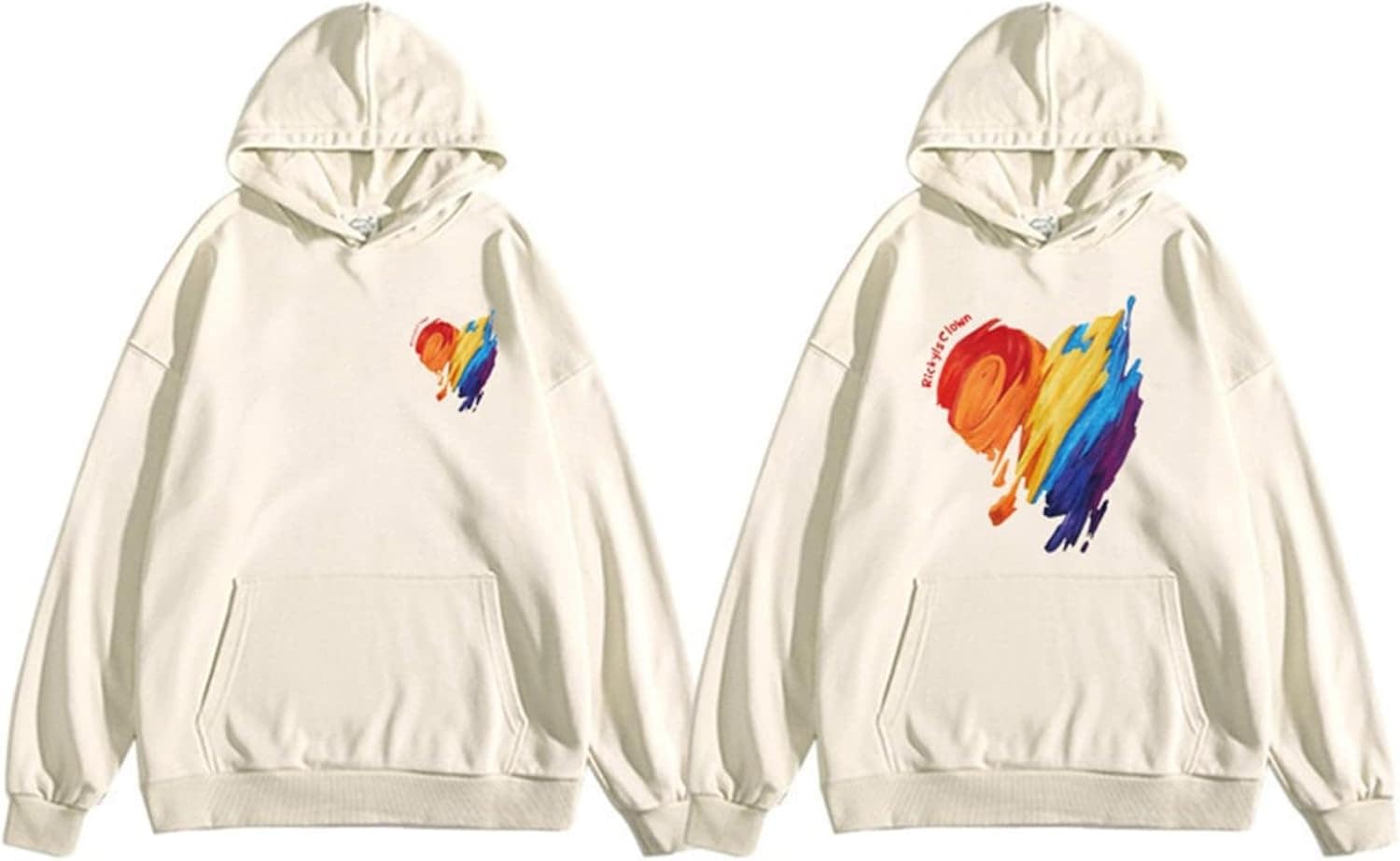 カップルパーカー フード付き プルオーバー 春秋服 ペアルック ハート柄 虹色 オーバーサイズ 長袖 トップス オシャレ 男女兼用 スウェットパーカー 軽い 柔らかい カジュアル 普段着 原宿系