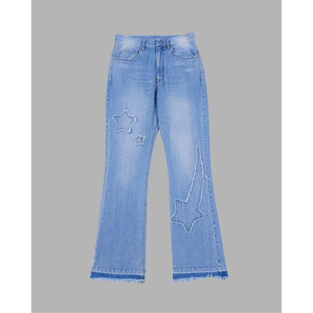 THE MUSEUM VISITOR STAR DAMAGED BOOTSCUT DENIM PANTS LIG