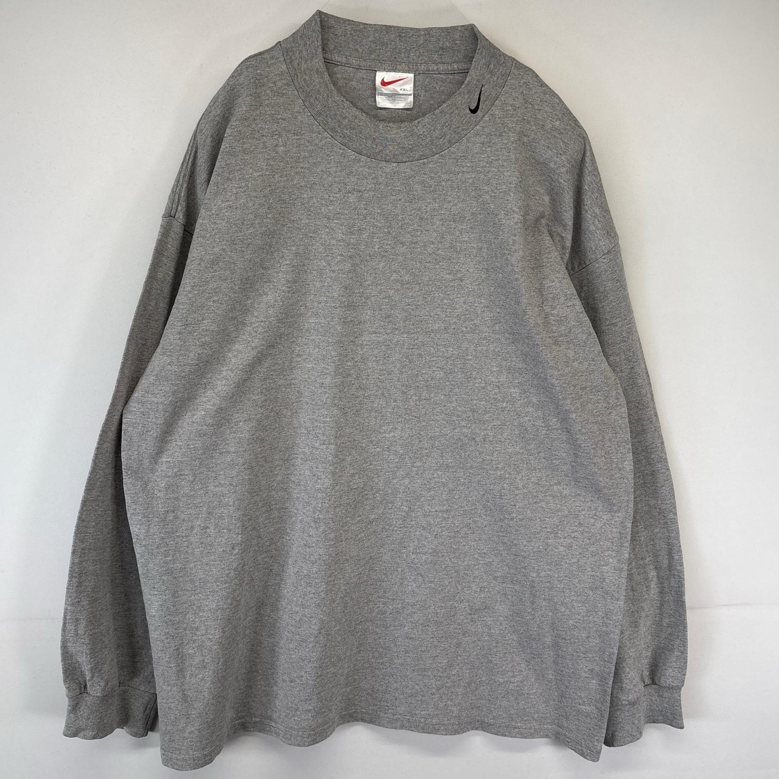 古着 90s/90年代 USA製 長袖Tシャツ ワンポイントロゴ刺繍 マックネック 大きいサイズ 2XL グレー メンズ