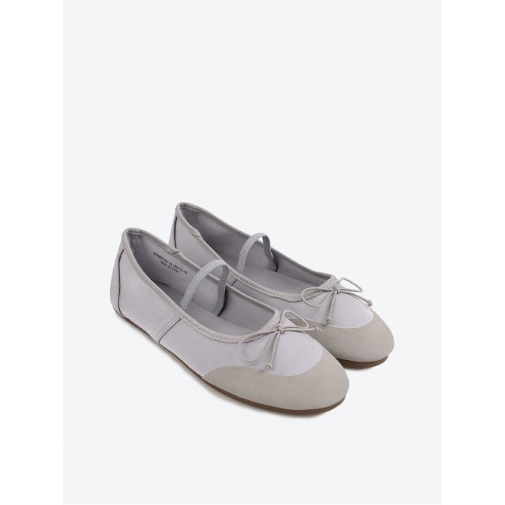 SHOOPEN サテン 配色 リボン メリージェン フラットシューズ HPWWFFS301