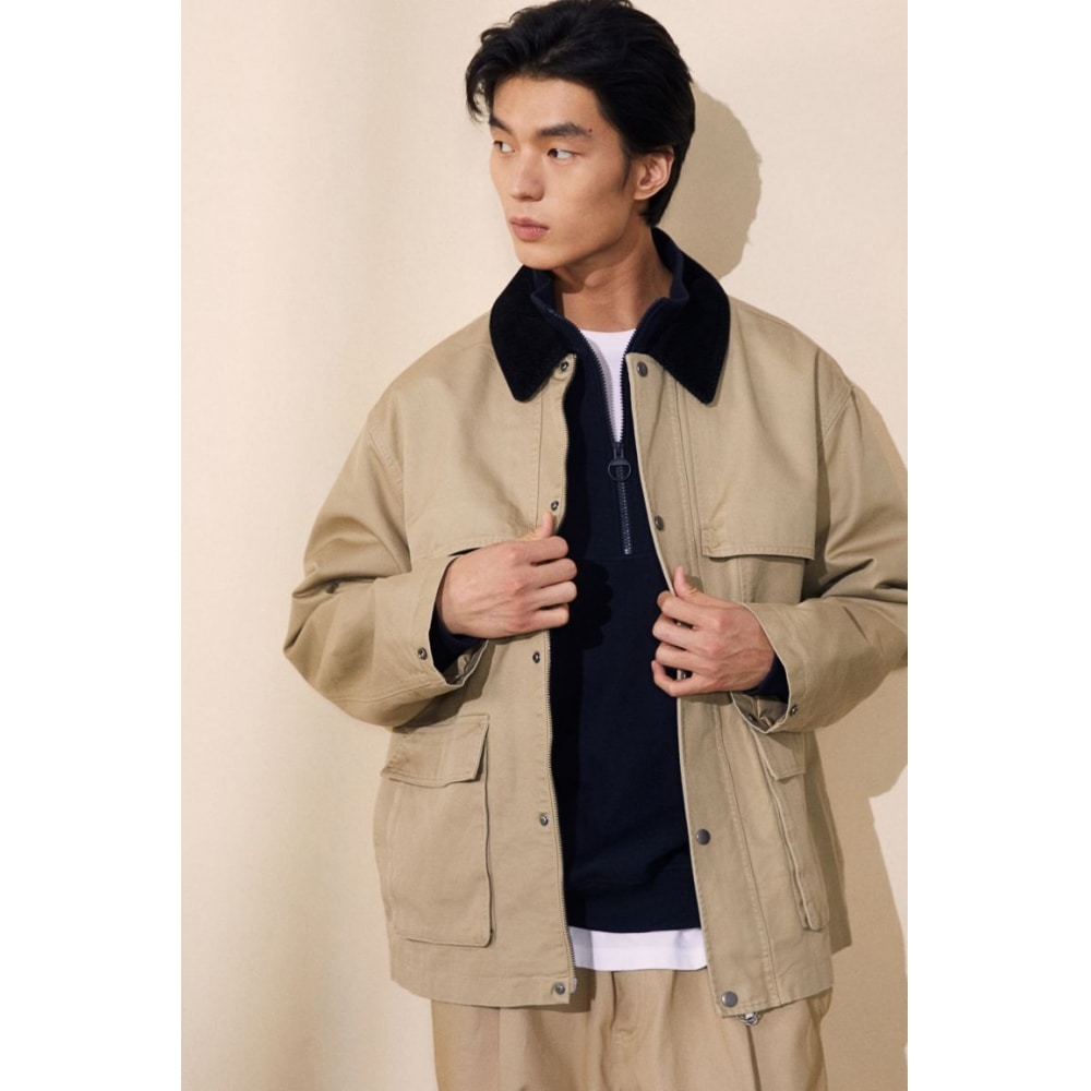 H&M ルーズフィットユーティリティジャケットベージュ