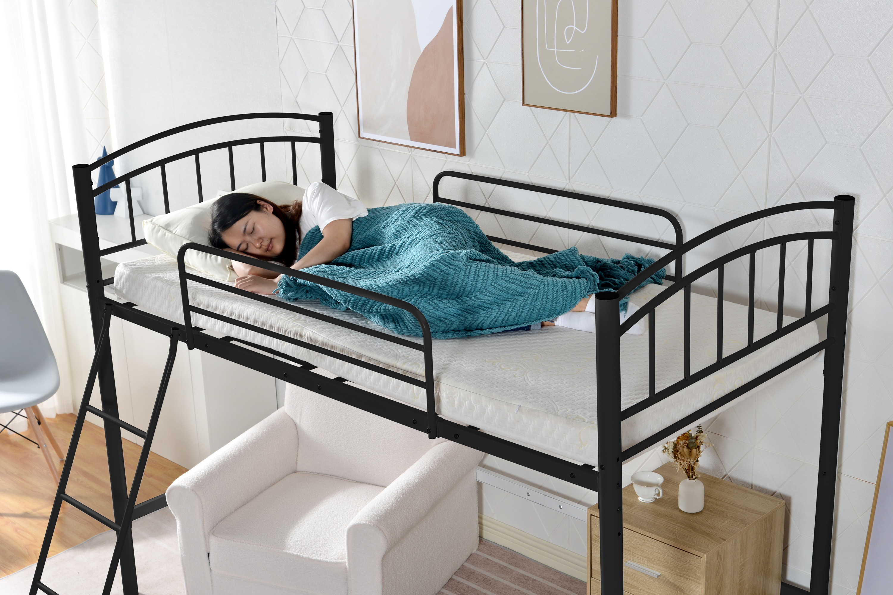 3 日以内発送【新品】ブラックパイプベッドロフトベッドシングル