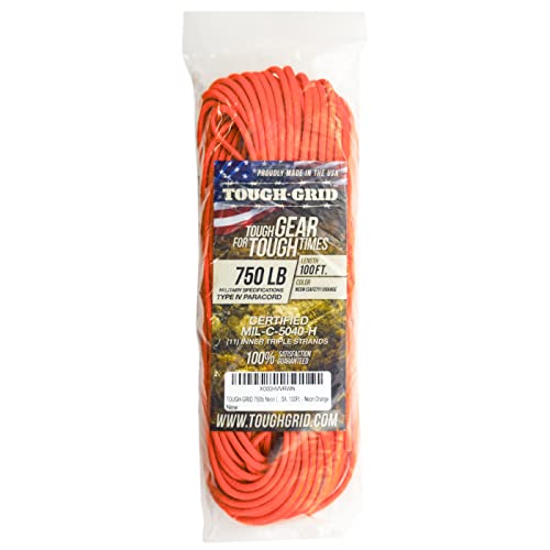 色：オレンジ TOUGH-GRID 750ポンド（耐荷重340kg） ミルスペックパラコード 100