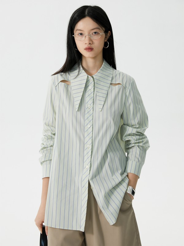 オモント エッグタルト ストライプ 中空シャツ レディース 夏新作 レトロ ハイエンド ゆったり シャツ トップス