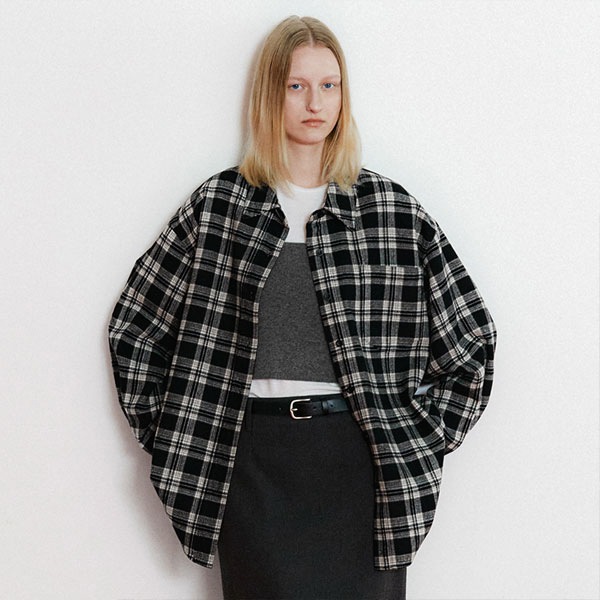 WOOL BLENDED OVERSIZED CHECK SHIRT(BL-4379)