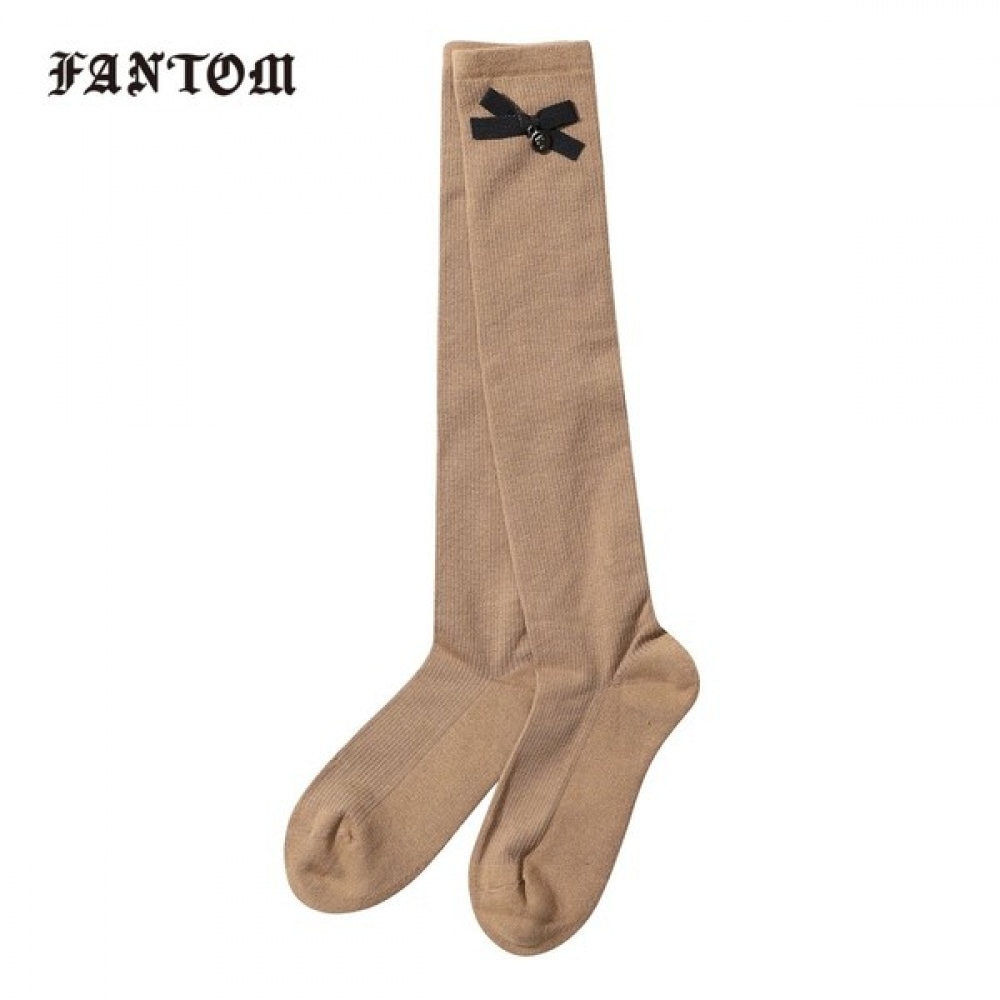 (Phantom) レディースメタルロゴチャームリボンポイントリブ付きニーソックス