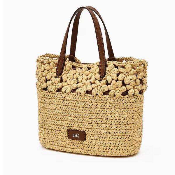 [MAGNOLIA RAFFIA] ベージュフラワーラタン トートバッグ DCBA6E300