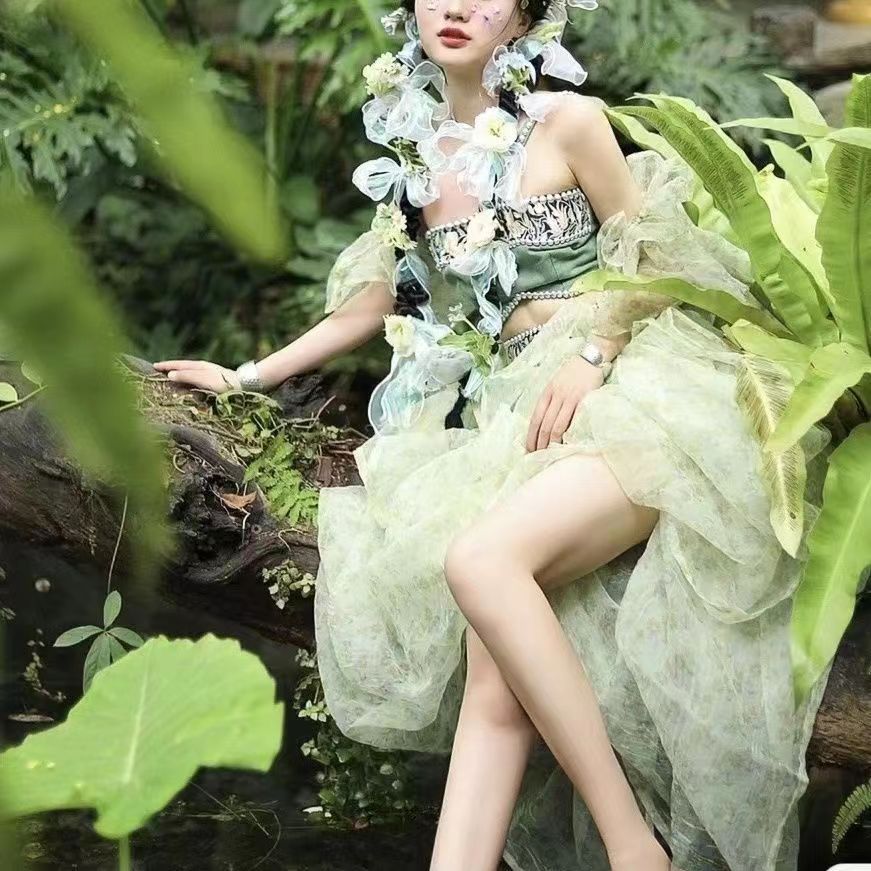 ハニ衣装 ジャスミン王女 雲南民族風服 夏薄部旅行写真 写真アンティーク族服