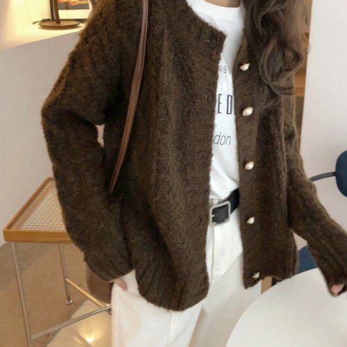 カーディガン ニット レディース 秋冬新作 体型カバー パール ボタン シンプル 秋 冬 ケーブルニット 韓国 ファッション おしゃれ 可愛い カジュアル 暖かい シンプル ニットカーディガン 上着