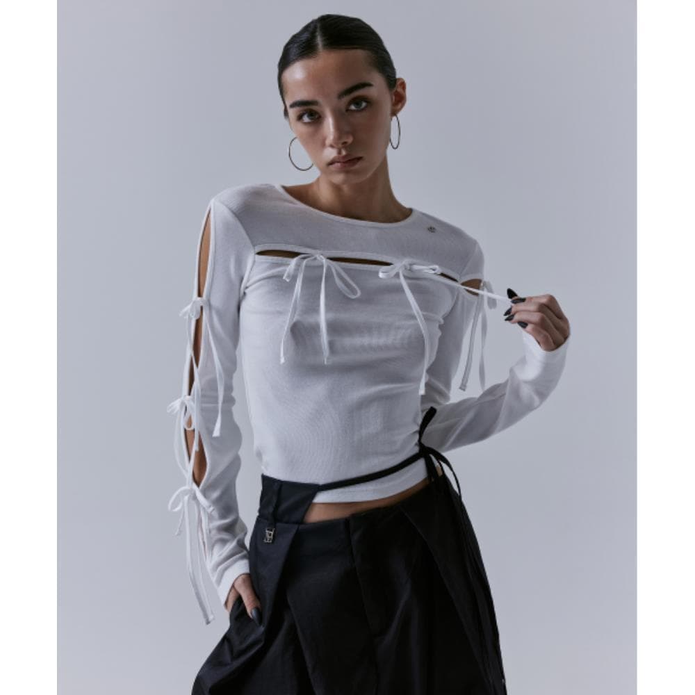 TREEMINGBIRD Slit Strap Long Sleeve White TM2479TS004M