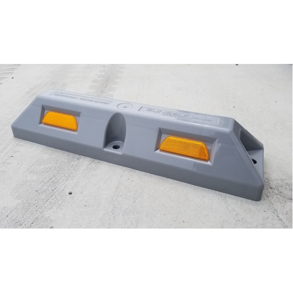 リサイクル車止め/パーキングストップ12本セット (高さ100mm グレー色) 反射プレート付き スクリューアンカーセット