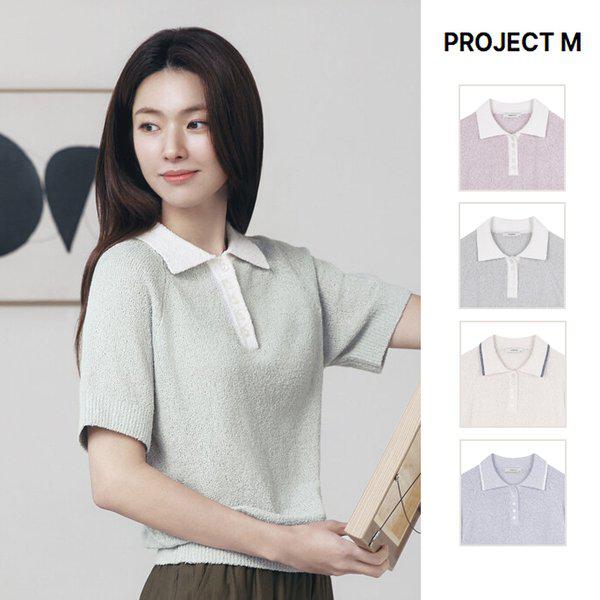 女性ブークレ配色ボタンカラースセーターEPF2ET2100