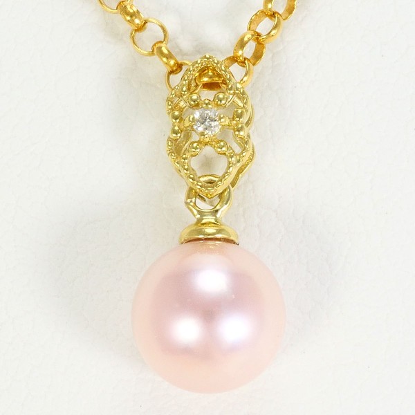 K18 18金 YG ネックレス パール(真珠) ダイヤ 0.01 ジュエリー 中古