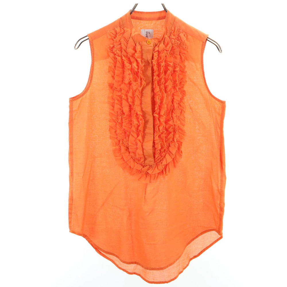 ノースリーブ ハーフボタン シャツ US2 オレンジ プルオーバー レディース