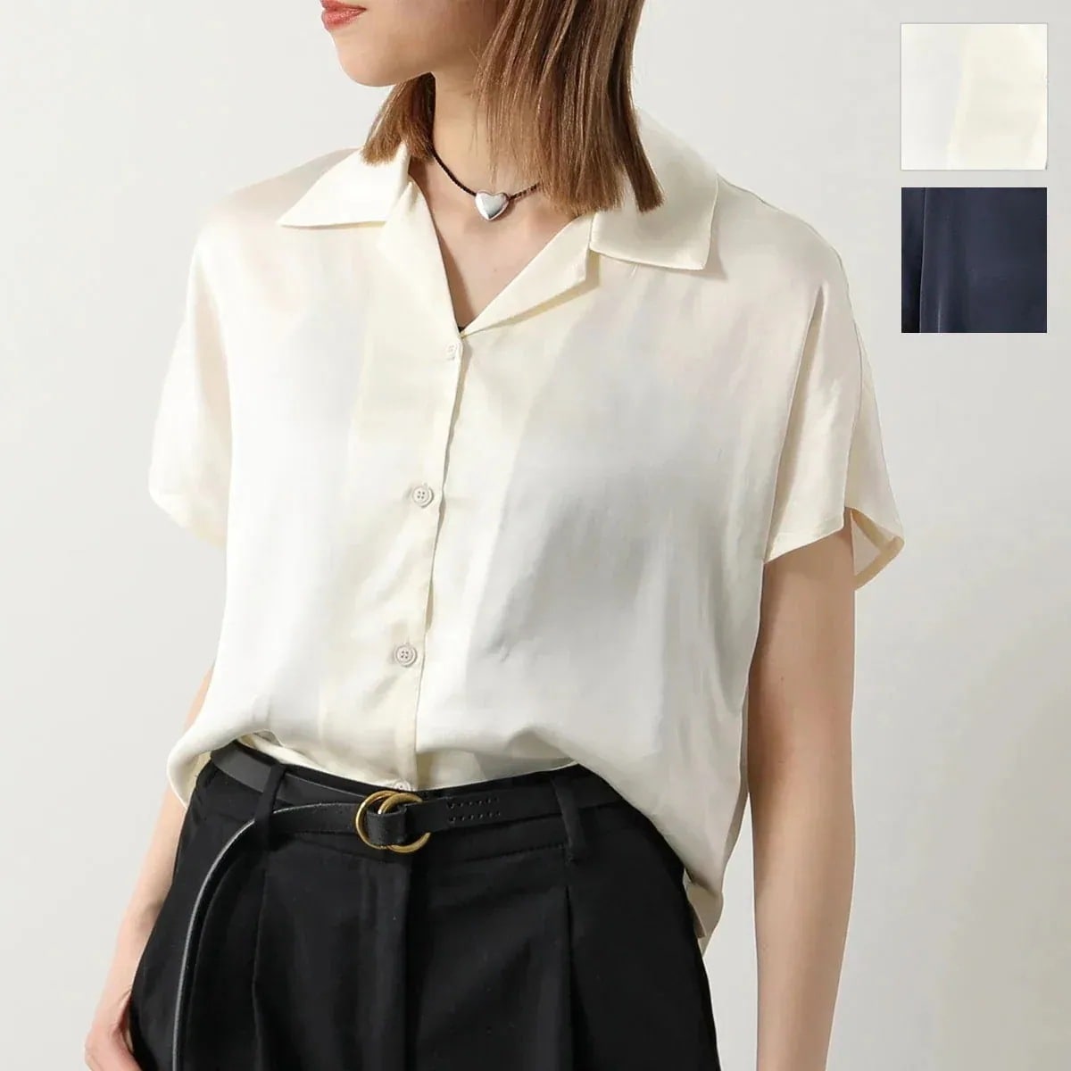 APC A.P.C. アーペーセー 半袖シャツ MILEY VIAKQ F12580 レディース サテン ブラウス 開襟シャツ ショート丈 カラー2色