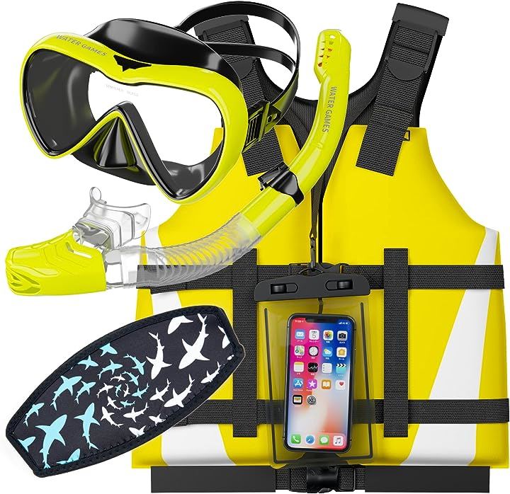 シュノーケルマスクライフベスト3点セット 防水スマホケース マスクのストラップカバー付き( Mセット)