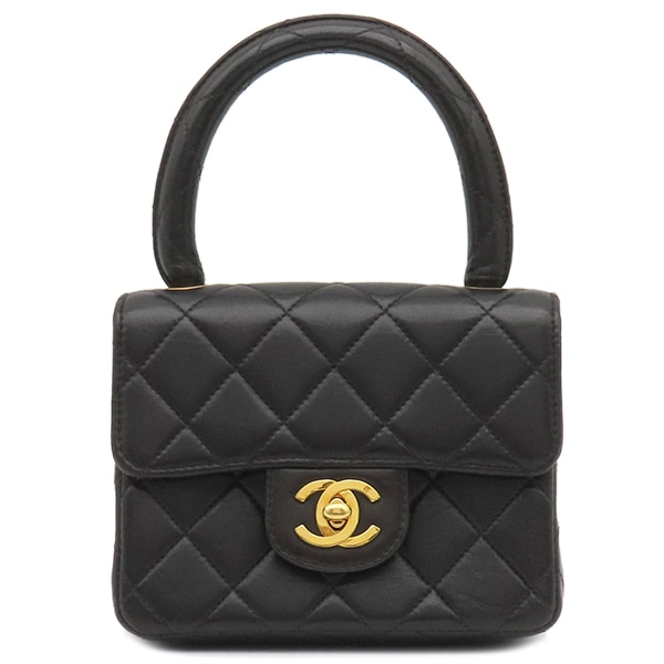 シャネル CHANEL ハンドバッグ マトラッセ 親子バッグ 子のみ ラムスキン ブラック ゴールド金具 黒 2****** 【保存袋】【中古】 189,520円