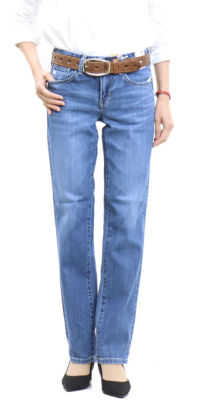 全国送料無料 [サムシング] ジーンズ ELSA STANDARD ストレート デニムパンツ レディース 中色ブルー