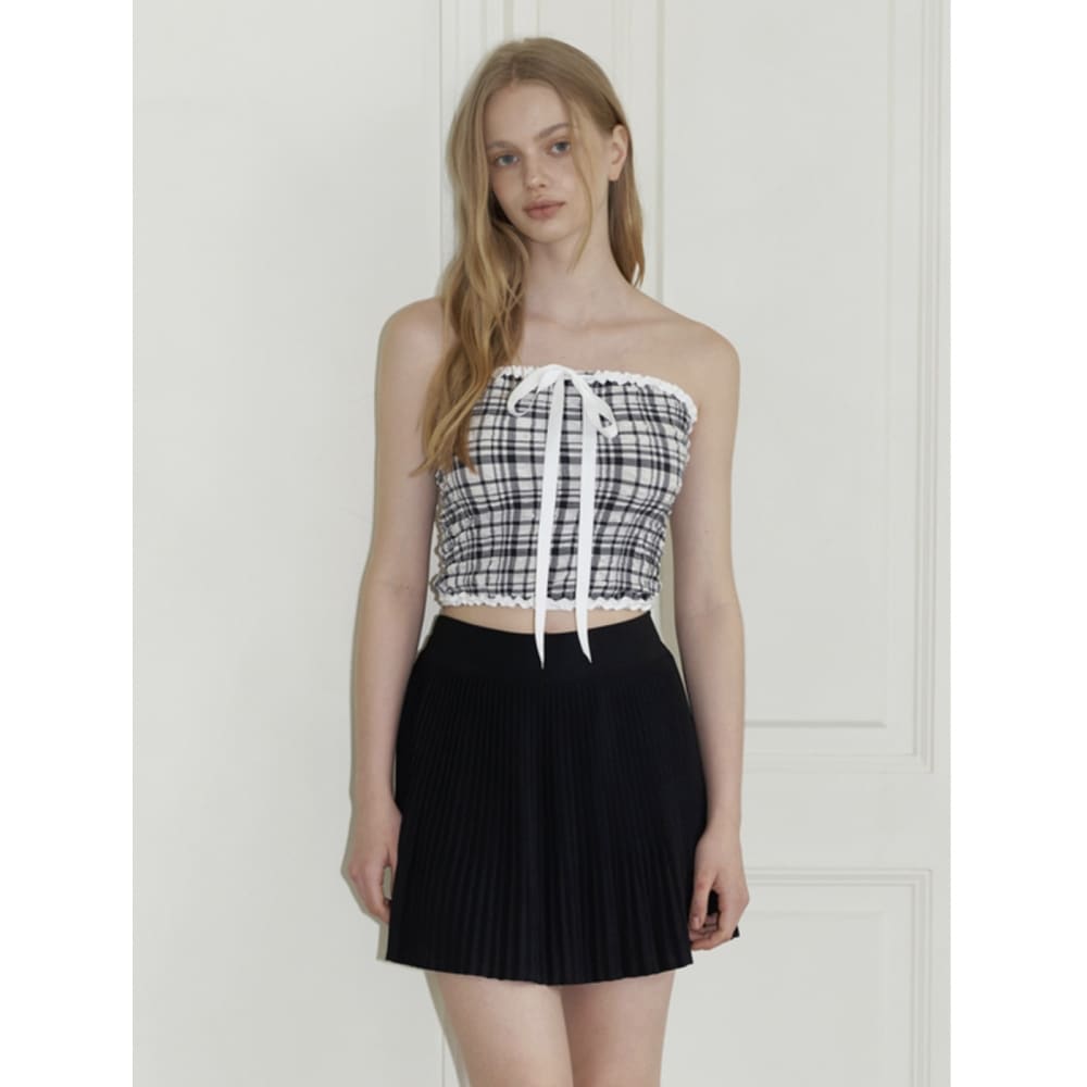 KINDABABY リボンチェックチューブトップブラウス - ブラック
