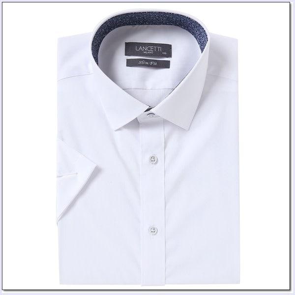 男性ホワイトソリッドスリムフィットデイリー半袖シャツLVM4608WH外1