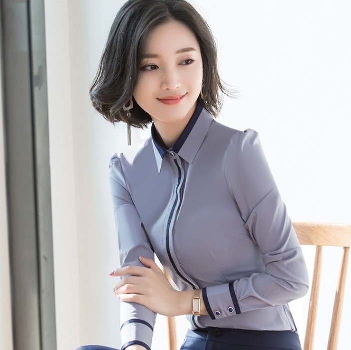 パフスリーブシャツ オフィスカジュアル 春秋シフォンシャツ カジュアルシャツ トップス Tシャツ シャツ ブラウス 白シャツ 白トップス 袖あり 長袖 パフスリーブ Vネック 襟付き スリム タイト