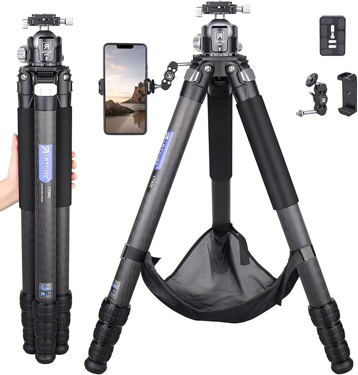 40mm管経 大型 カーボン 三脚＆52mm ボール低重心雲台 コンパクト トラベル ファイバー カメラビデオ アルカスイス規格 クイックシュー パノラマ三脚ヘッド 耐荷重40キロ