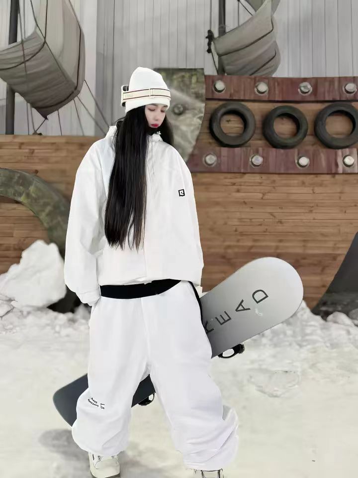 フード付き スキーウェア ズボン 3L 保温 防風 防水 コーディネート シンプル 男女通用 ホワイト