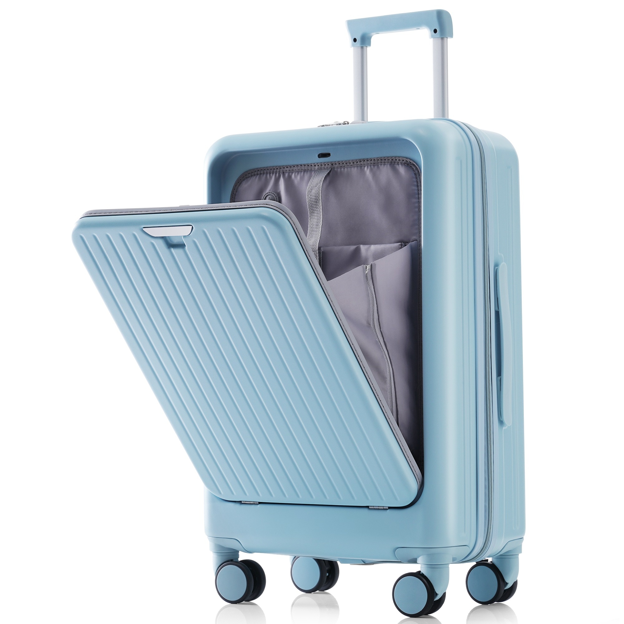 【国内出荷 - 3日配達】スーツケース Mサイズ フロントオープン ストッパー付き USBポート付き カップホルダー付き キャリーバッグ キャリーケース 4日～7日用 中型 フック付き TSAロック