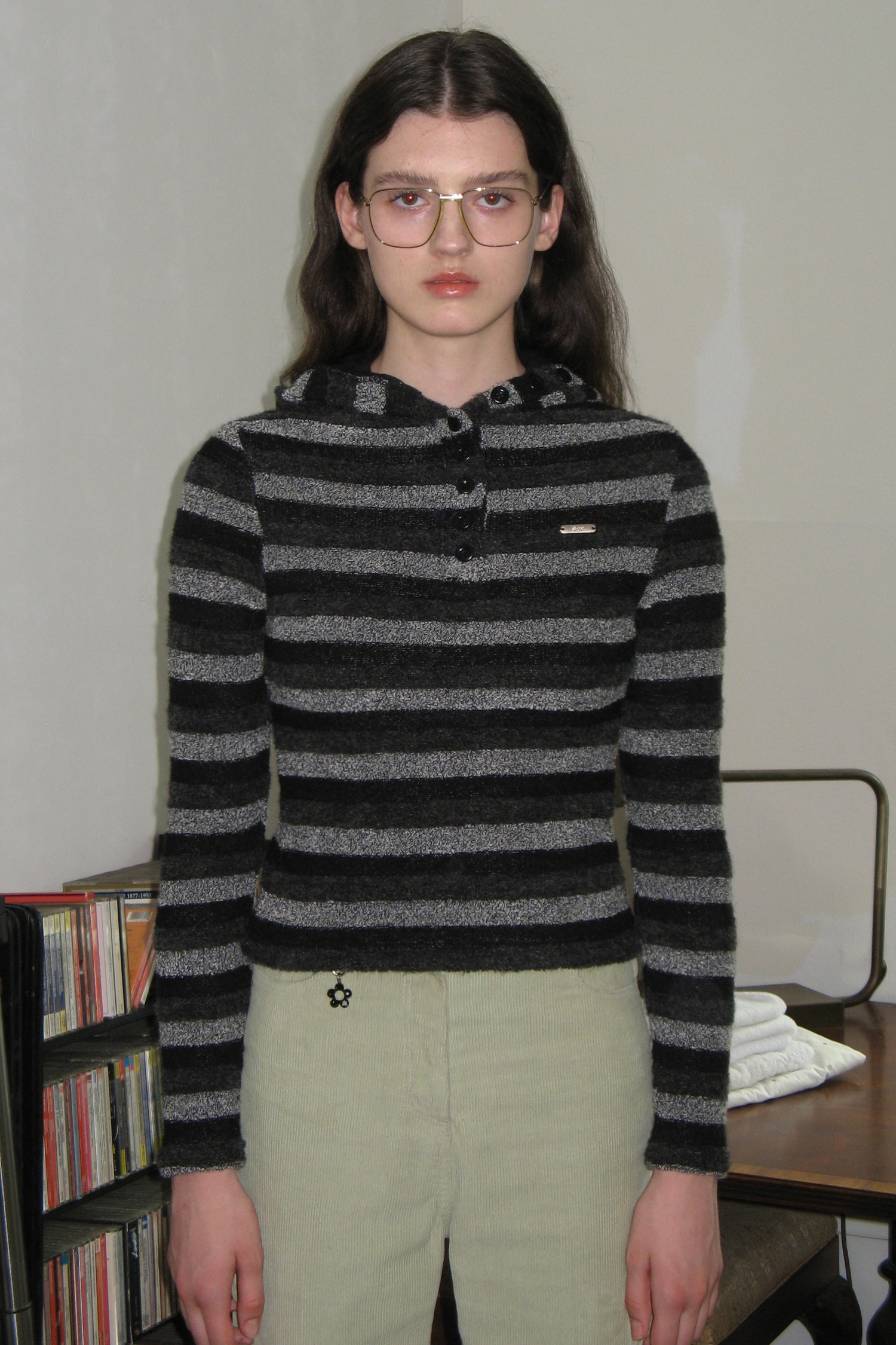 【SINOON】 STRIPE HOODIE LONG SLEEVE : 2COLOR