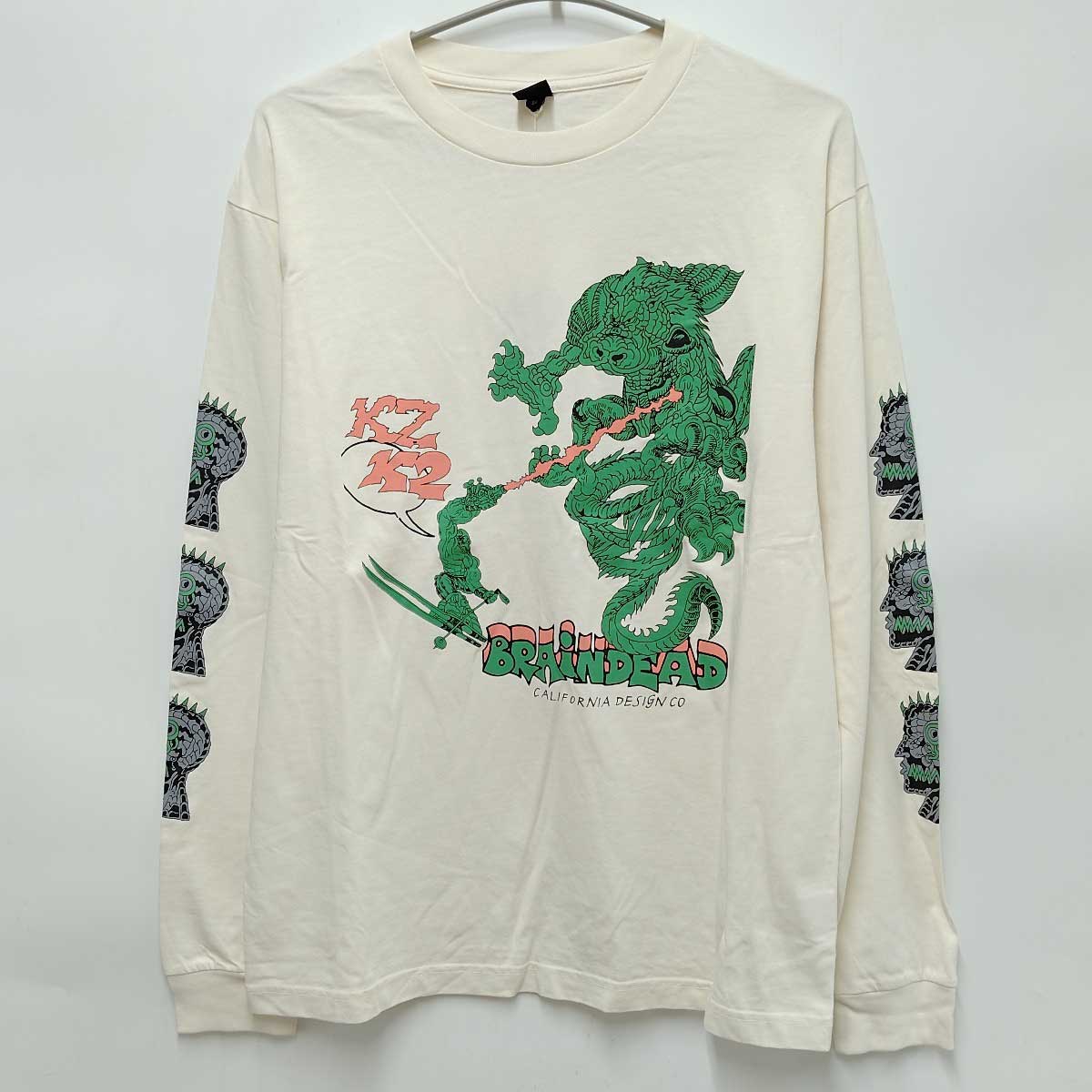 【中古・未使用品】K2 X BRAIN DEAD DRAGON SHREDDER LS TEE CREAM ロンT 長袖 ロングスリーブ S メンズ