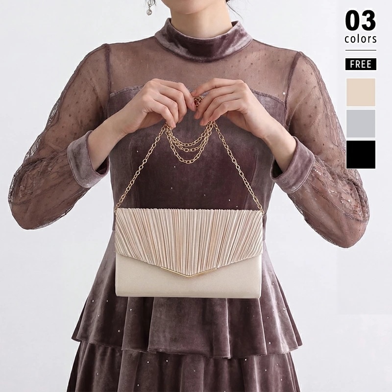 【2026年大人気】パーティーバッグ 結婚式 バッグ サテン プリーツ ショルダー クラッチバッグ 3way パーティー バッグ レディース 大きめ ショルダーバッグ クラッチ チェーンバッグ お呼ば