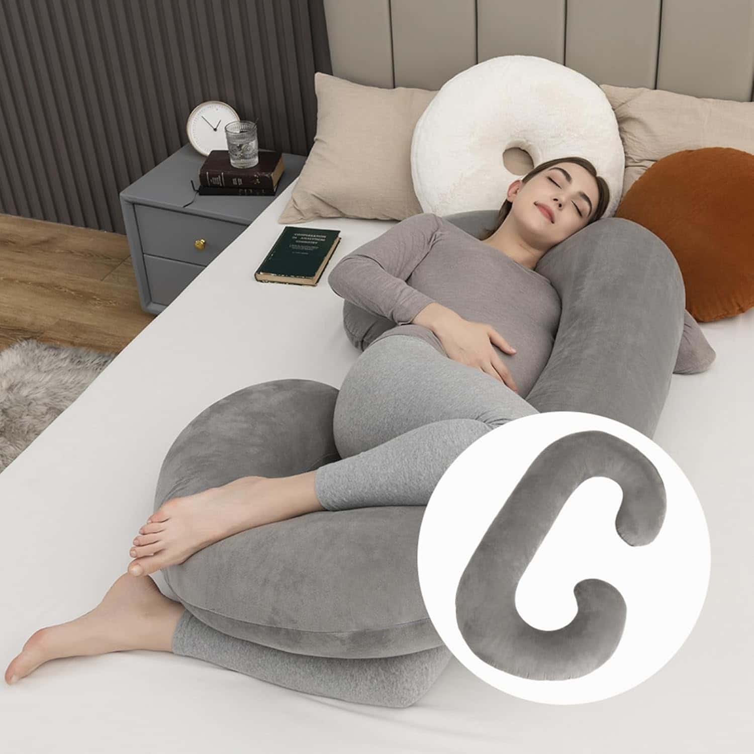 妊婦 抱きまくら C型 クッション 高反発 授乳枕 お腹サポート 横向き寝 大サイズ 快眠グッズ 疲れ解消 出産祝い