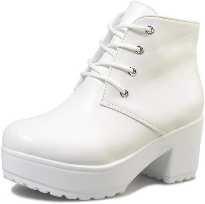 厚底 ショートブーツ ブーティ レディース 編み上げ レースアップ (ホワイト, 24.0～24.5 cm)