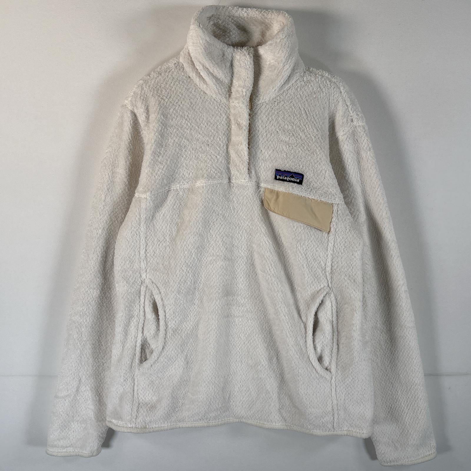 古着 フリースジャケット スナップボタン ワンポイントロゴ ポーラテック アウトドア S ホワイト レディース