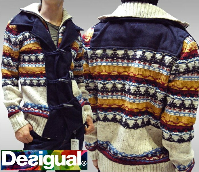 デシグアル Desigual メンズ ジャケット ネイビー ホワイト 37J1107 アウター ニット スペイン セレカジ ヨーロピアン ファッション インポート ブランド アメカジ セレブ カジュア