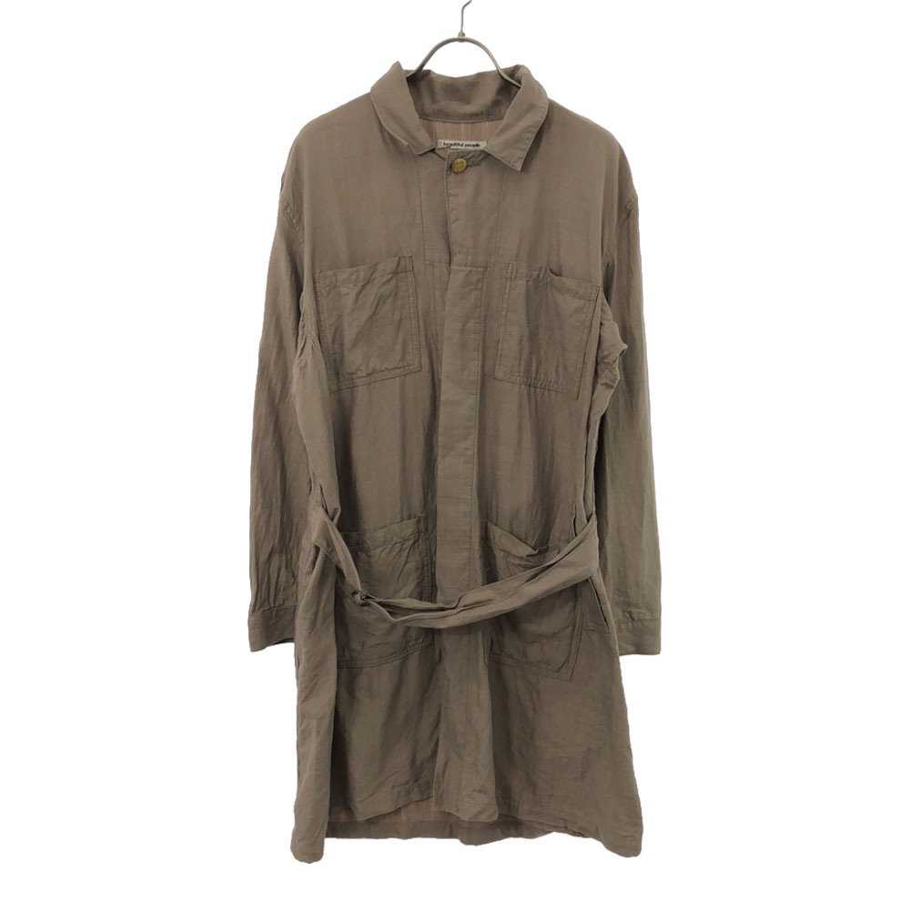 日本製 バック刺繍 長袖 ジャケット L ベージュ系 ベルト付 メンズ