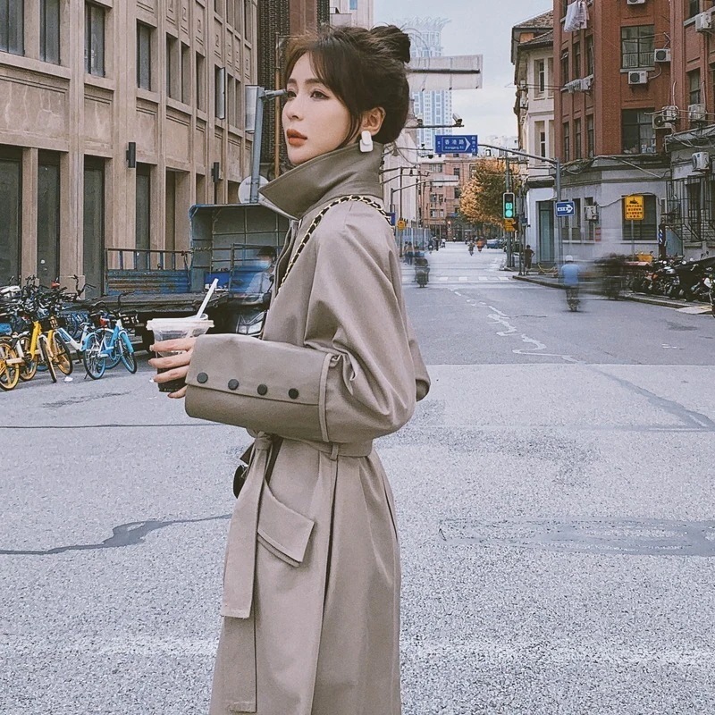 ブランド春トレンチコートレディースアウター韓国ファッション長袖トップスカーディガン2023人気新作