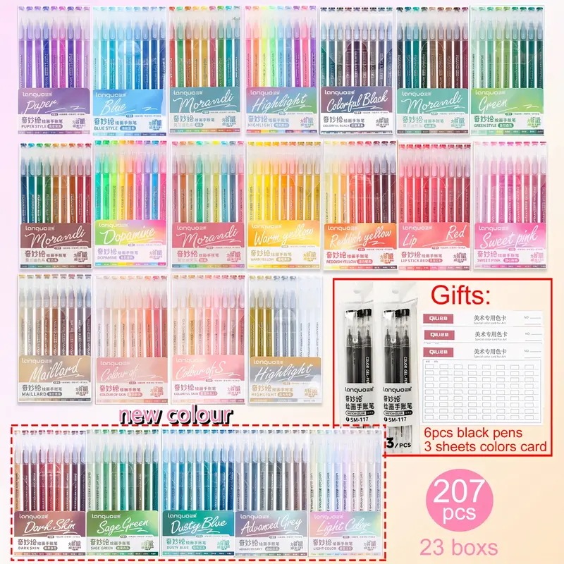 207個入り モランディカラー ボールペンセット 大容量 手帳・スクラップブック・DIY塗り絵用 カラフルボールペン オフィス用品 ドッキングペン ディアリー・ドゥードリング ペン