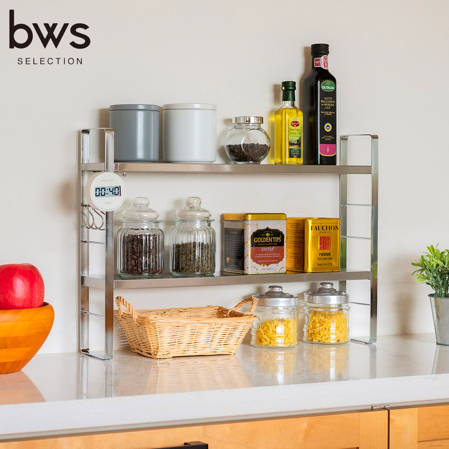 ラック カウンターラック 伸縮スリムラック 2段 ステンレス マグネット対応 4段階 フック付き 日本製 SB-130045