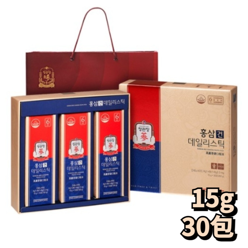 正官参 紅参健 デイリースティック 15g×30包 + ショッピングバッグ6年根 高麗紅参 健康食品 免疫力 疲労回復 ギフトセット